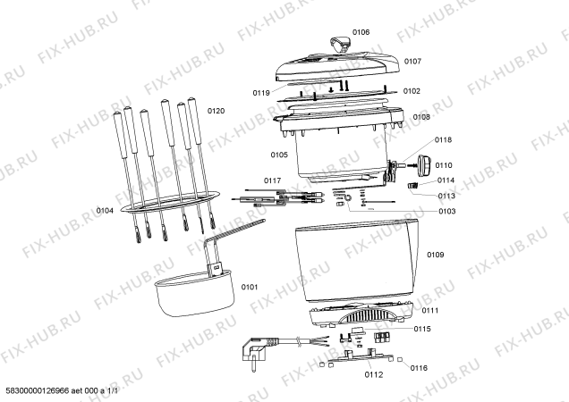 Схема №1 FR1000CC с изображением Ручка для электрофритюрницы Bosch 00644553
