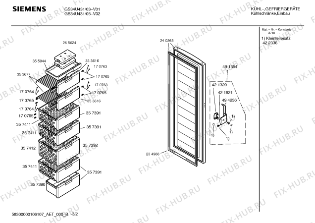 Схема №2 GS34U431 с изображением Крышка для холодильника Siemens 00175256