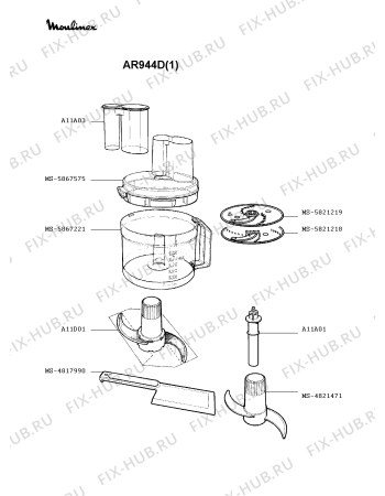 Взрыв-схема кухонного комбайна Moulinex AR944D(1) - Схема узла ZP000590.3P3