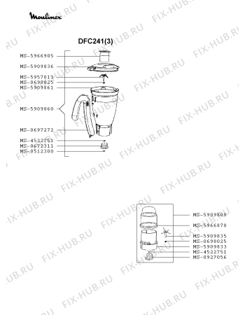 Взрыв-схема кухонного комбайна Moulinex DFC241(3) - Схема узла 5P002956.1P2