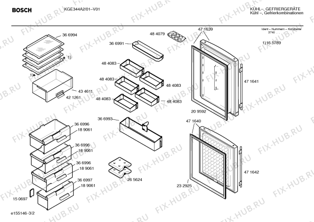 Схема №3 KGE344A2 с изображением Ручка двери для холодильной камеры Bosch 00471641