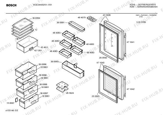 Схема №3 KGE344A1 с изображением Емкость для холодильника Bosch 00366995