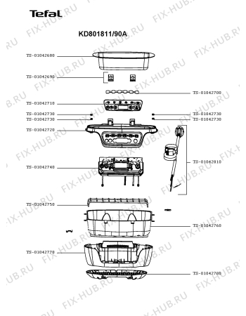 Схема №2 KD801840/90A с изображением Элемент корпуса для мультиварки (пароварки) Tefal TS-01042780