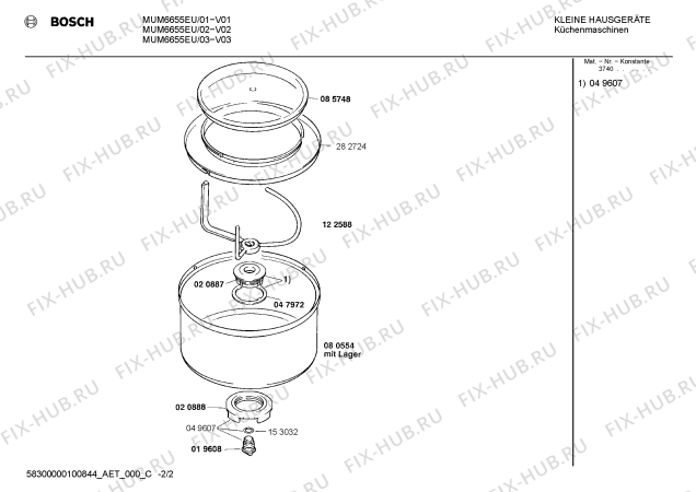 Взрыв-схема кухонного комбайна Bosch MUM6655EU - Схема узла 02