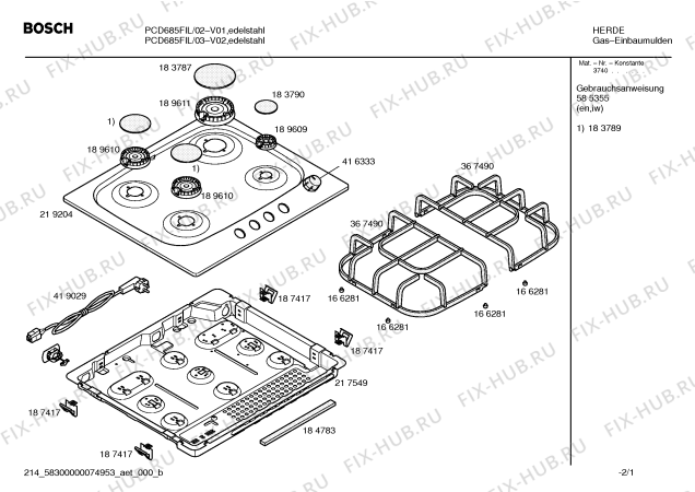 Схема №1 PCD685FIL Bosch с изображением Инструкция по эксплуатации для плиты (духовки) Bosch 00585355