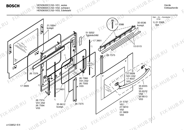 Схема №5 HEN3660CC с изображением Инструкция по эксплуатации для плиты (духовки) Bosch 00528438