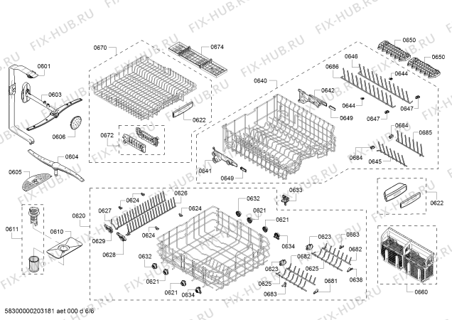 Взрыв-схема посудомоечной машины Bosch SHX89PW55N, SuperSilencePlus 39dBA - Схема узла 06