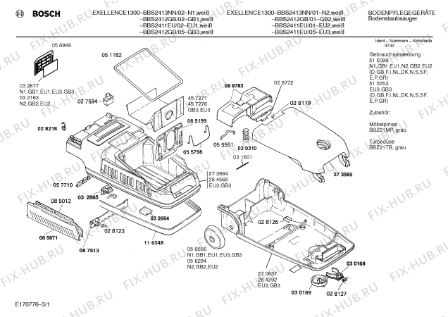 Схема №3 BBS2415GB SILENCE с изображением Нижняя часть корпуса для мини-пылесоса Bosch 00272349