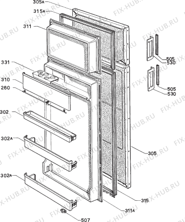 Взрыв-схема холодильника Faure 08331W - Схема узла Door 003