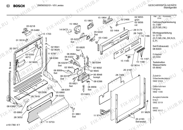 Схема №2 SMS6502 с изображением Панель для посудомоечной машины Bosch 00287425
