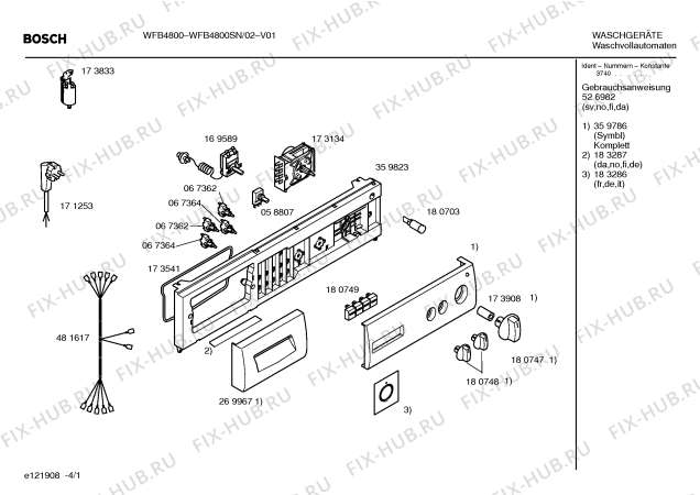 Схема №4 WFB4800SN с изображением Инструкция по эксплуатации для стиралки Bosch 00526982
