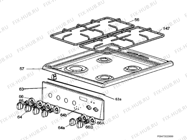 Взрыв-схема плиты (духовки) Electrolux EKK5016X - Схема узла Section 4