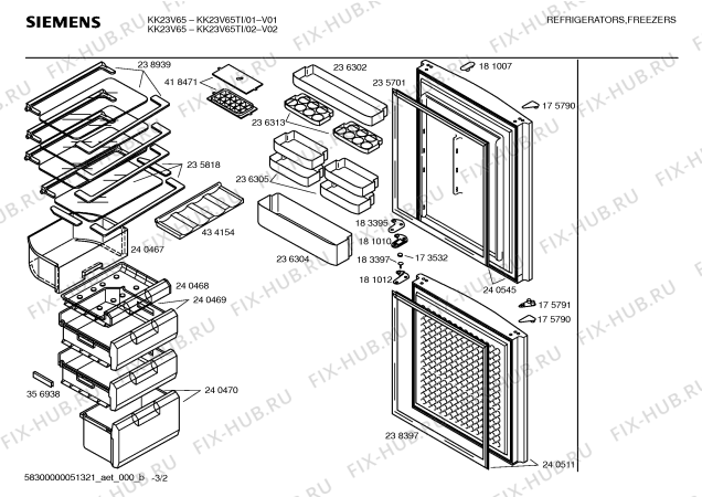 Схема №2 KG20V33TI с изображением Вставная полка для холодильника Siemens 00235818