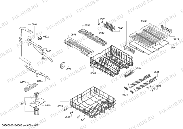 Взрыв-схема посудомоечной машины Bosch SMS57L08II SynthesiActive, MaxiSpace - Схема узла 06