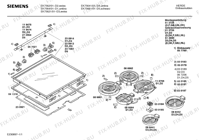 Схема №1 EK7564 с изображением Стеклокерамика для плиты (духовки) Siemens 00230914