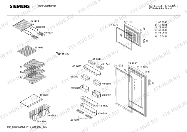 Взрыв-схема холодильника Siemens KS52V602ME - Схема узла 02