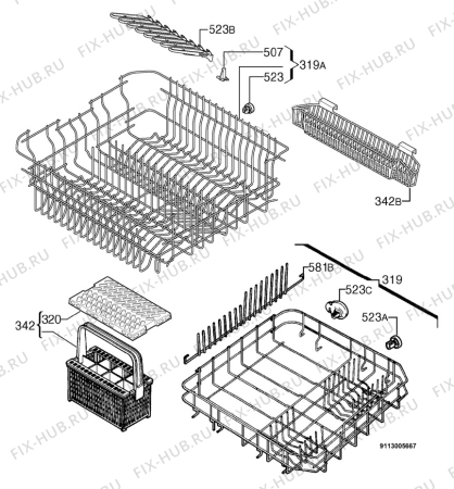 Взрыв-схема посудомоечной машины Privileg 396227_10056 - Схема узла Basket 160
