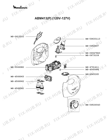 Взрыв-схема блендера (миксера) Moulinex ABM413(P) - Схема узла GP000628.0P2