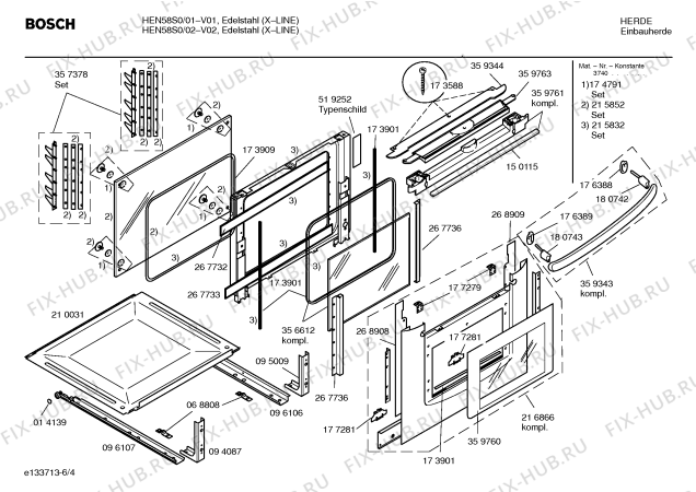 Схема №4 HEN58S0 с изображением Инструкция по эксплуатации для плиты (духовки) Bosch 00527665