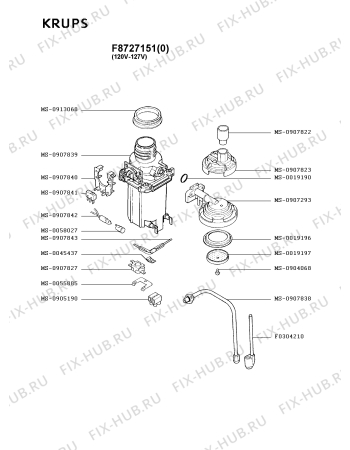 Взрыв-схема кофеварки (кофемашины) Krups F8727151(0) - Схема узла SP001849.6P3