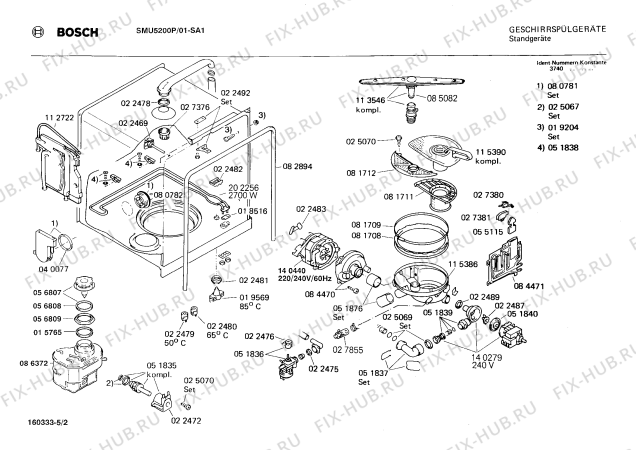 Взрыв-схема посудомоечной машины Bosch SMU5200P - Схема узла 02