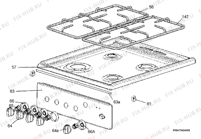 Взрыв-схема плиты (духовки) Electrolux EKK5025 - Схема узла Section 4