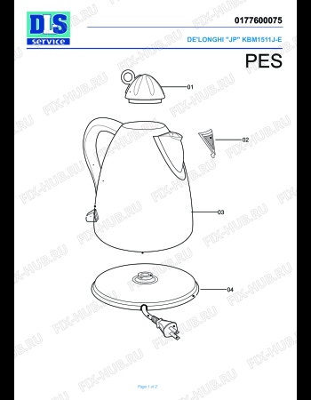 Схема №1 KBM 1511J-E с изображением Покрытие для электрочайника DELONGHI TO1042