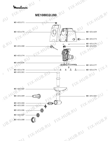 Схема №1 ME106832/J90 с изображением Корпусная деталь для электрошинковки Moulinex MS-651169