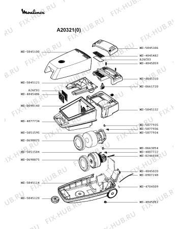 Взрыв-схема пылесоса Moulinex A20321(0) - Схема узла 2P002307.8P2