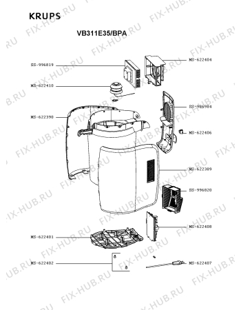 Взрыв-схема диспенсера для напитков Krups VB311E35/BPA - Схема узла PP005964.1P2