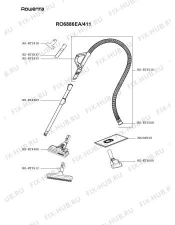 Взрыв-схема пылесоса Rowenta RO6886EA/411 - Схема узла UP006004.2P3