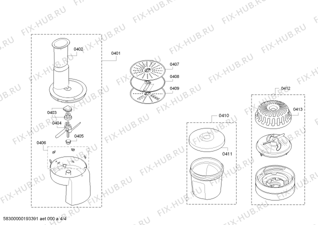 Взрыв-схема кухонного комбайна Bosch MUM58235 - Схема узла 04