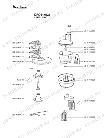 Взрыв-схема кухонного комбайна Moulinex DFC61A(3) - Схема узла NP003260.3P2
