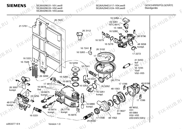 Схема №5 SE26A294EU с изображением Инструкция по эксплуатации для посудомойки Siemens 00588840