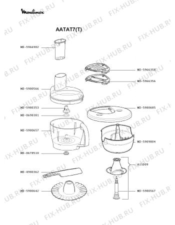 Взрыв-схема кухонного комбайна Moulinex AATAT7(T) - Схема узла VP002404.3P3