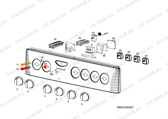 Взрыв-схема плиты (духовки) Rosenlew RMK620 - Схема узла H10 Control Panel