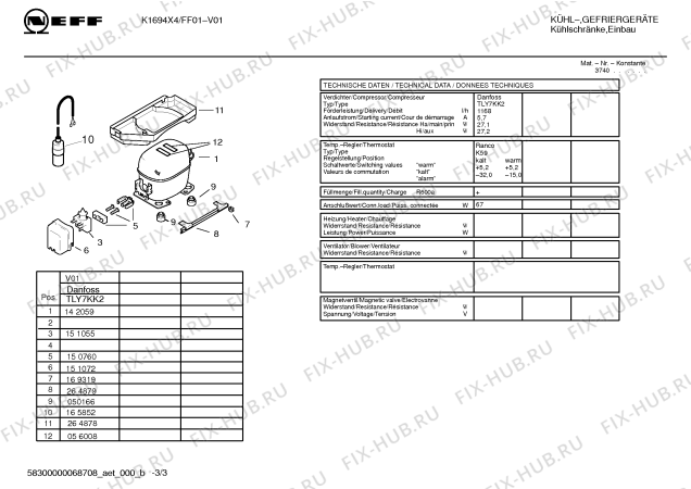 Взрыв-схема холодильника Neff K1694X4FF - Схема узла 03