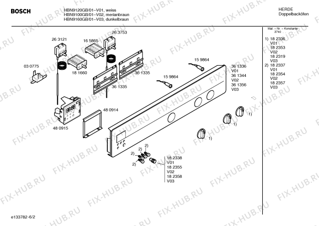 Схема №5 HBN9100GB с изображением Панель управления для плиты (духовки) Bosch 00361344