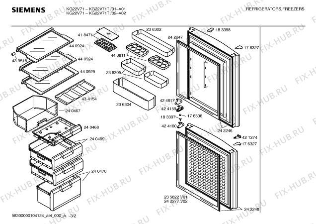 Взрыв-схема холодильника Siemens KG22V71TI - Схема узла 02