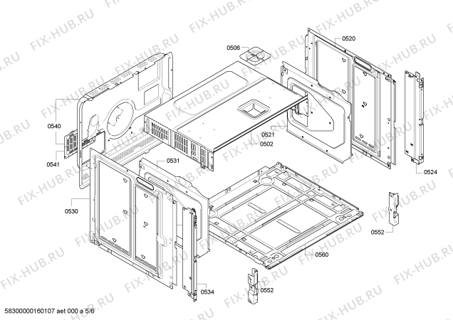 Взрыв-схема плиты (духовки) Bosch HBR78B751 - Схема узла 05