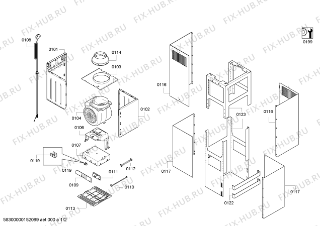 Схема №1 DIA09T850 с изображением Инструкция по установке и эксплуатации для электровытяжки Bosch 00388901