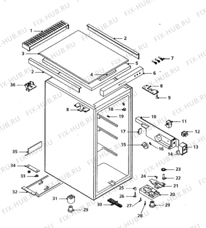 Взрыв-схема холодильника Electrolux EU0943T/CH - Схема узла Cabinet + armatures