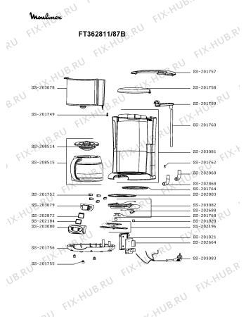 Схема №1 FT362811/87A с изображением Элемент корпуса для электрокофеварки Moulinex SS-203080