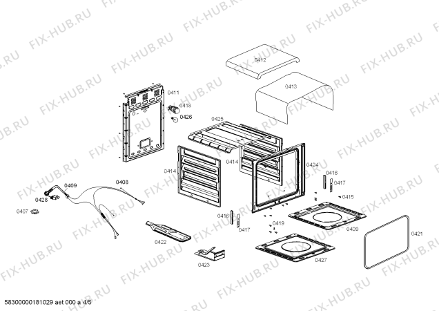 Взрыв-схема плиты (духовки) Bosch HSG19I21SE COCINA PRO6200 IX CHILE - Схема узла 04