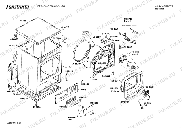 Взрыв-схема сушильной машины Constructa CT28010 CT2801 - Схема узла 02