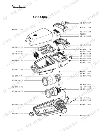 Взрыв-схема пылесоса Moulinex A210A4(0) - Схема узла 4P002326.0P2