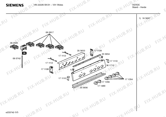 Схема №4 HN22326SK с изображением Ручка двери для плиты (духовки) Siemens 00361547