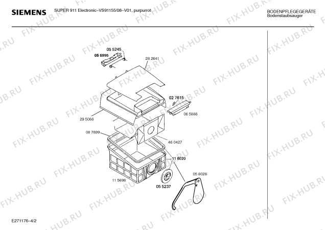 Взрыв-схема пылесоса Siemens VS91155 SUPER 911 Electronic - Схема узла 02