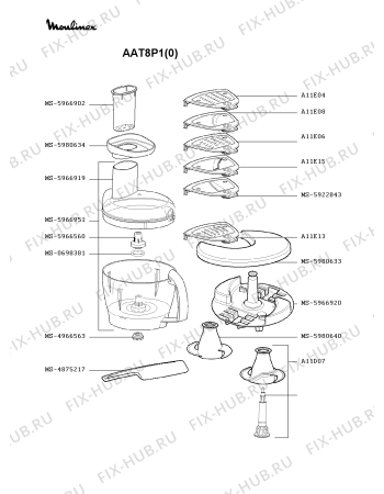 Взрыв-схема кухонного комбайна Moulinex AAT8P1(0) - Схема узла XP000309.3P2