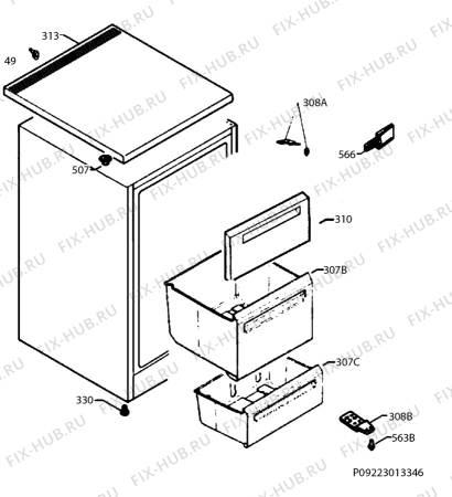 Взрыв-схема холодильника Faure FFT1102WA1 - Схема узла Housing 001